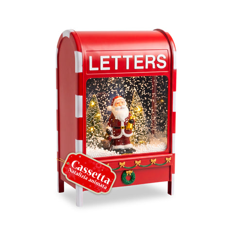 saint joy cassetta postale natalizia luminosa con effetto neve musica e luci led decorazione babbo natale in plastica 24x15x37 cm a batterie o usb ean 8050043127891