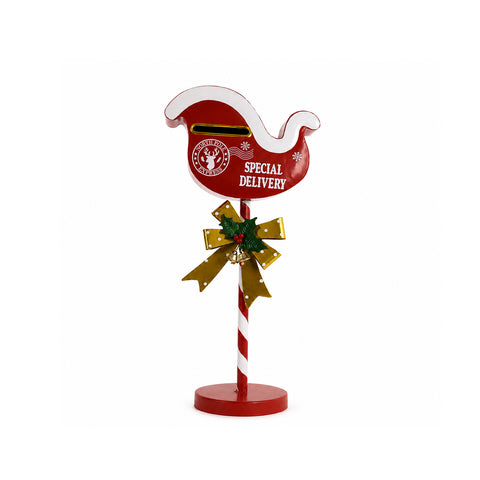 saint joy flypost cassetta porta lettere natalizia a forma di slitta in metallo dimensioni 23x14x50 cm grande capacita fiocco dorato base dappoggio ean 8050043127860