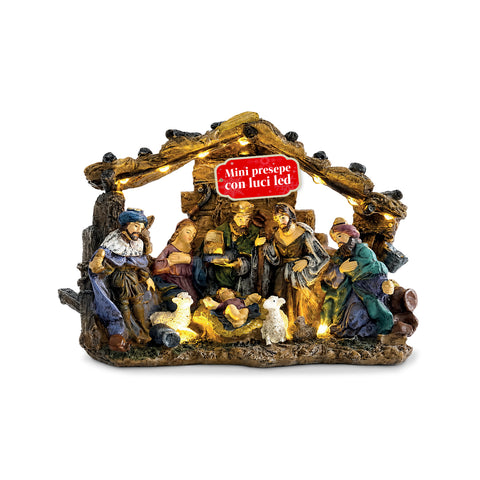 saint joy holyglow presepe nativita in poliresina con luci led e interruttore onoff capanna rustica e base stabile 23x115x17 cm ean 8050043127761