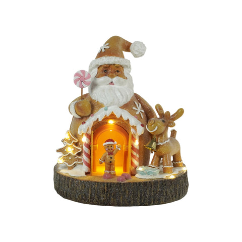 saint joy santa ginger decorazione natalizia babbo natale pan di zenzero santa ginger con luci led musica e porta apribile casetta luminosa in resina 206 cm ean 8050043127631