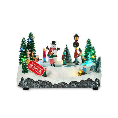 Aldeia de Natal Animada Silentpark com Luzes LED, Música e Patinadores em Movimento