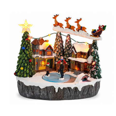 saint joy villaggio natalizio luminoso snowtime con pista di pattinaggio animata luci led e musica slitta di babbo natale polyresin 215x158x225 cm ean 8050043127723