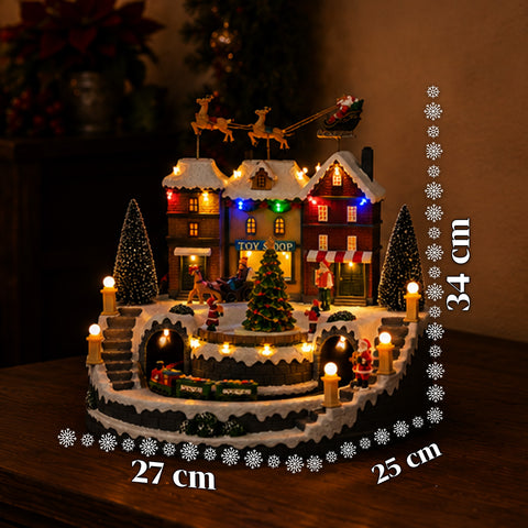 saint joy villaggio natalizio luminoso xmas town a batteria con luci led musica albero rotante trenino in movimento e slitta di babbo natale 27x25x34 cm ean 8050043127693