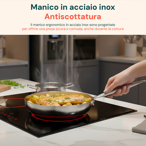 Frigideira alta e larga em alumínio com cabo em inox – vários tamanhos