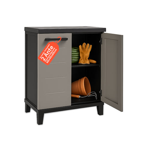 Armário baixo Prime de plástico resistente à humidade, 66x40x88 cm, para espaços pequenos