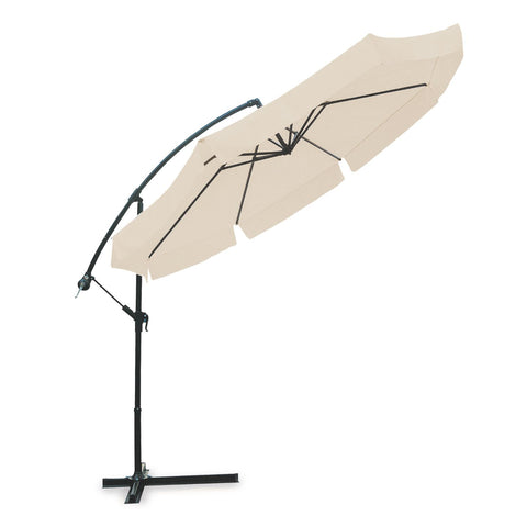 Guarda-sol Redondo 300 cm com Braço Lateral, Manivela e Cobertura Écru