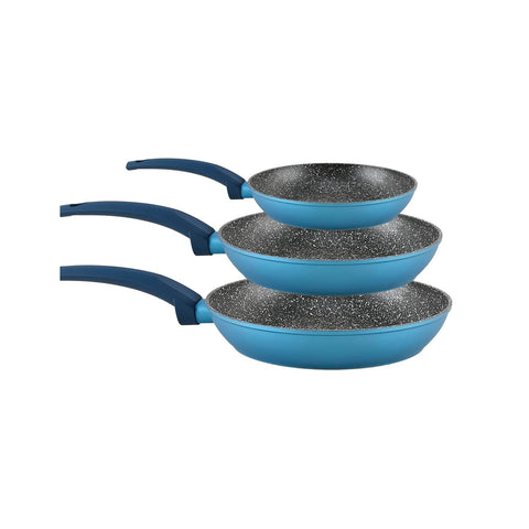 Conjunto de 3 frigideiras antiaderentes para indução Gaia 18-22-26 cm – alumínio azul