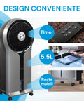 Raffrescatore Evaporativo ad Acqua 110W Portatile Silenzioso Serbatoio 5,5L Nero DCG Ean-8052780965347
