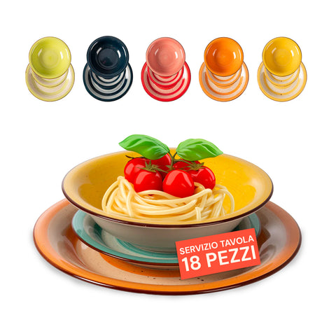 Conjunto de pratos de 18 peças coloridas em cerâmica Stoneware para uma mesa elegante