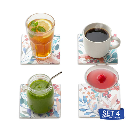Descansos de copos florais em cerâmica – conjunto de 4 para bebidas quentes e frias