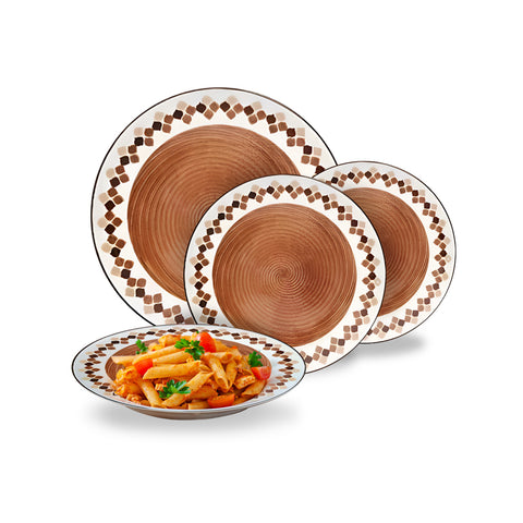 Serviço de pratos de porcelana com 18 peças, decoração Kalos, para 6 lugares à mesa