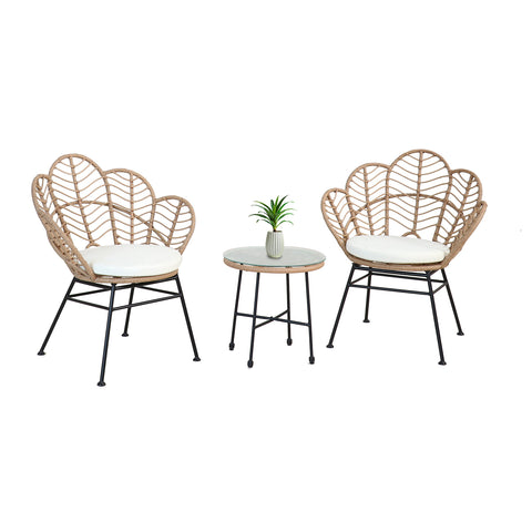 Conjunto Fiji de sala de estar com mesa de vidro e 2 cadeiras em poliratã