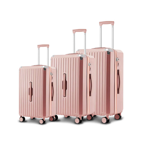 Malas trolley cor-de-rosa de 56-66-76 cm em ABS com rodas duplas giratórias