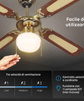 Ventilatore facile da utilizzare con tre velocità Low Medium High, controllo a cordicella e funzione lampada E27 non inclusa