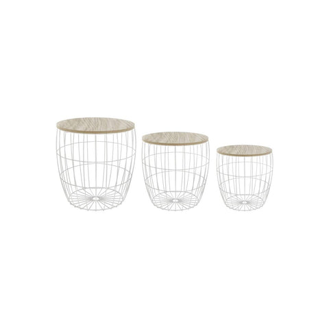 Conjunto de 3 mesas empilháveis em madeira e metal 30/35/40cm brancas