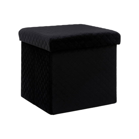 Pufe dobrável em veludo preto 31x31cm
