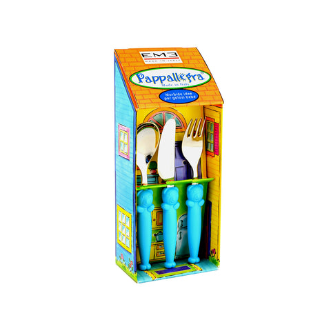 Conjunto de 3 talheres infantis Pappallegra azul-claro