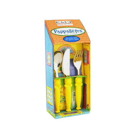 Conjunto de 3 talheres infantis Pappallegra amarelo