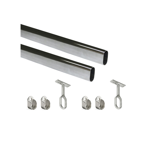 Conjunto de 2 varões para armário com 2 guias ovais, 1,15m, cromado brilhante