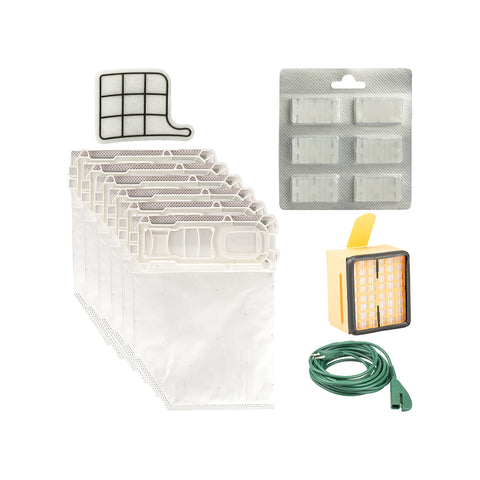 Conjunto de 12 sacos + 12 ambientadores + 2 filtros HEPA + 2 grelhas do motor + cabo de 7mt para VK 135/136