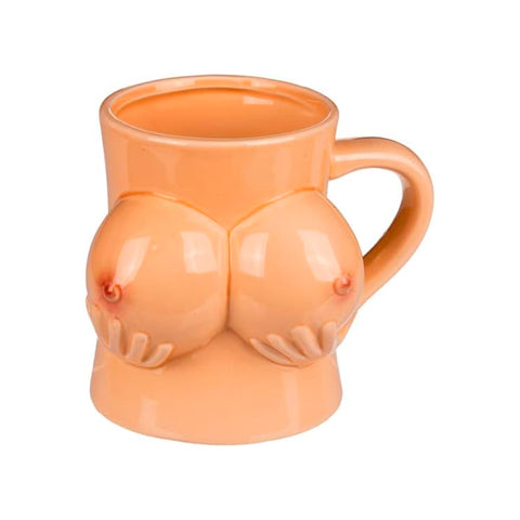 Caneca com decoração de seio feminino, de tema divertido, 11x9cm