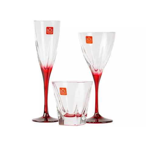 Conjunto de 6 copos de vinho, 6 flutes e 6 copos com pé Rosso Fusion
