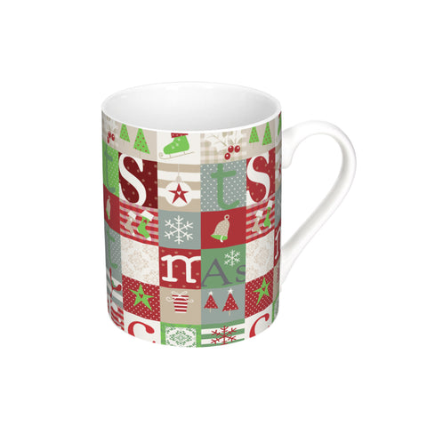 Caneca com padrão patchwork e decorações de Natal 35cl