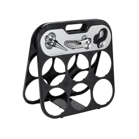 Suporte para garrafas com acessórios para vinho