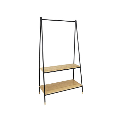 Armário de parede tipo mezanino para cabides, com 2 prateleiras em bambu e barra transversal