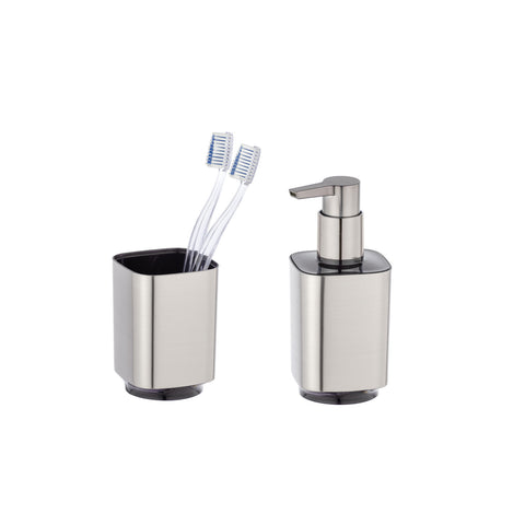 Conjunto de doseador e suporte para escovas de dentes prateado Auron