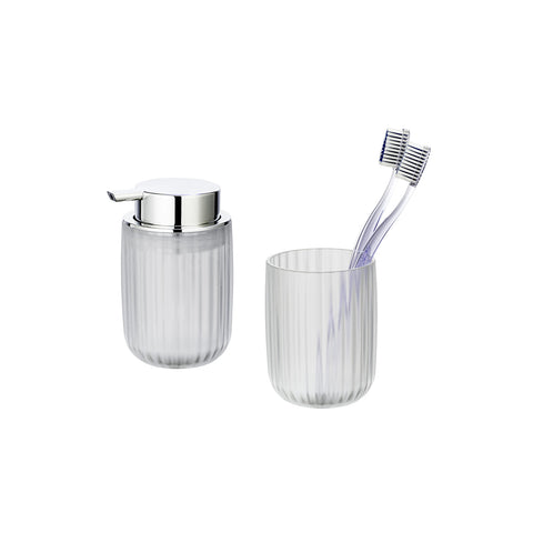 Conjunto de dispensador e suporte para escovas de dentes branco opalino
