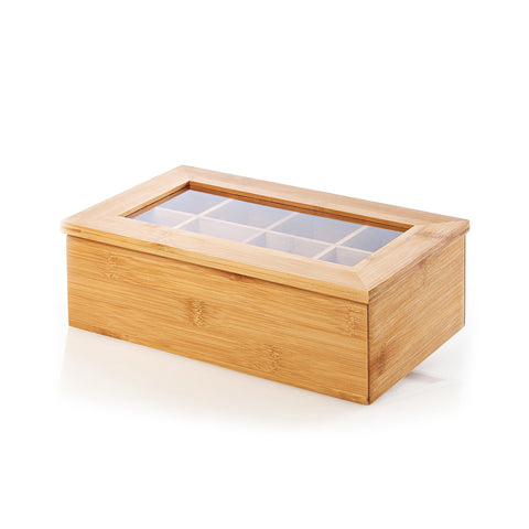 Caixa de bambu para saquetas de chá com 10 compartimentos 36x20x9 cm