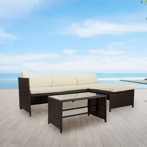Conjunto de sofá de canto Santorini com almofadas e mesa de apoio com tampo de vidro de 5mm